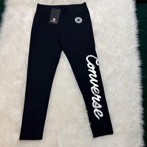 Converse Scripted Shine Kids Leggings Size M Color Black and Silver NWT